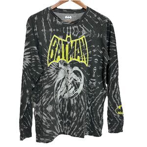 Batman DC Comics Long Sleeve Gray T Shirt Tye Dye Graphics Sz M